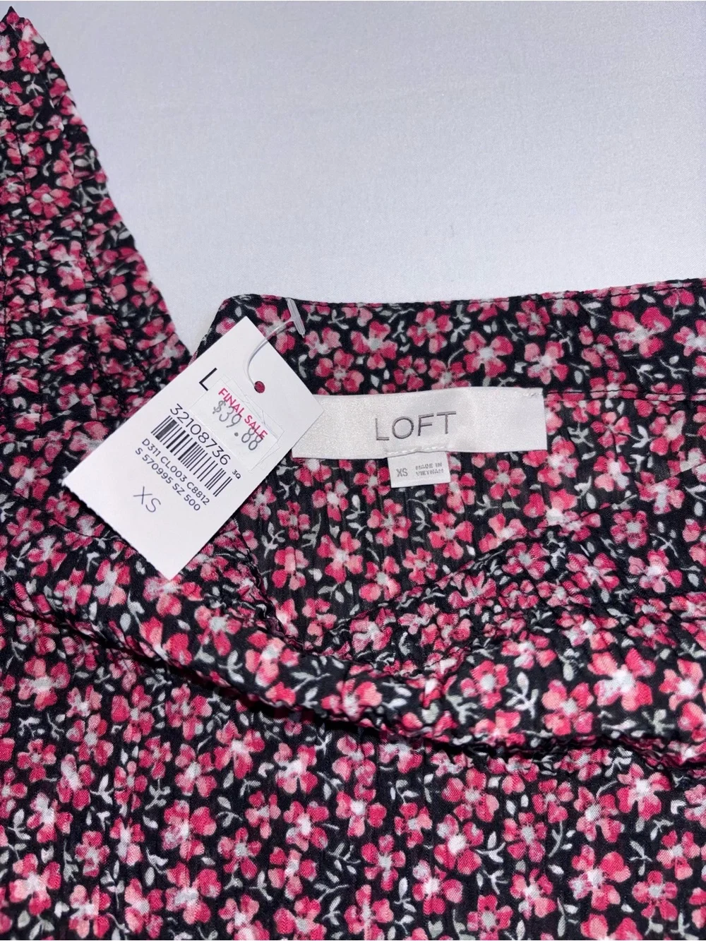 LOFT Ditsy Pink Floral Smocked Square Neck Peplum Blouse Women’s XS